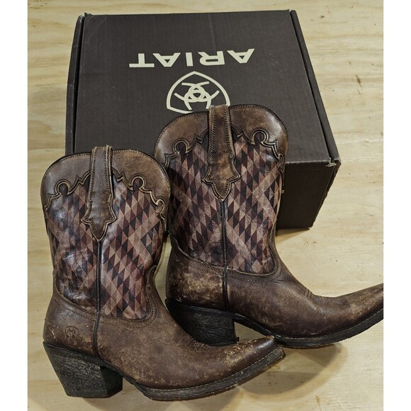 Ariat Shoes - Ariat Gemma SOUTHWESTERN Boots Womens 7B Brown Distressed Western Aztec Cowgirl